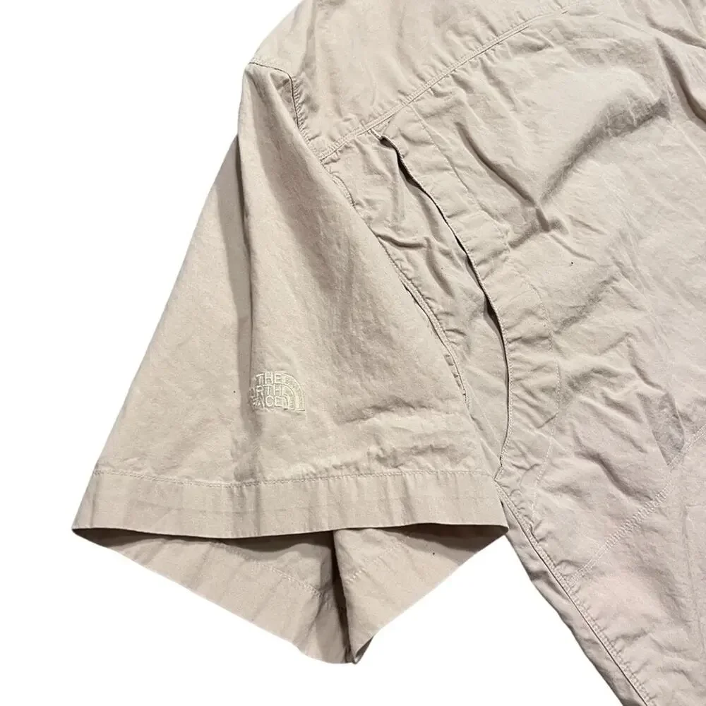 The North Face Beige Utility Hiking Fishing Short Sleeve Button Shirt Mens XL